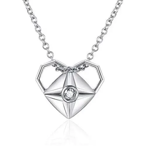 Lanqueen Heart Pendant Necklace for Girls Silver Cubic Zirconia Love Heart-Shape Compass Dainty Jewelry for Women Lanqueen Heart Pendant Necklace for Girls Silver Cubic Zirconia Love Heart-Shape Compass Dainty Jewelry for Women