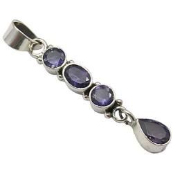 SilverStarJewel Sterling Silver Natural Iolite Long Pendant 1.8'' 3.5 Grams Wholesale Gift