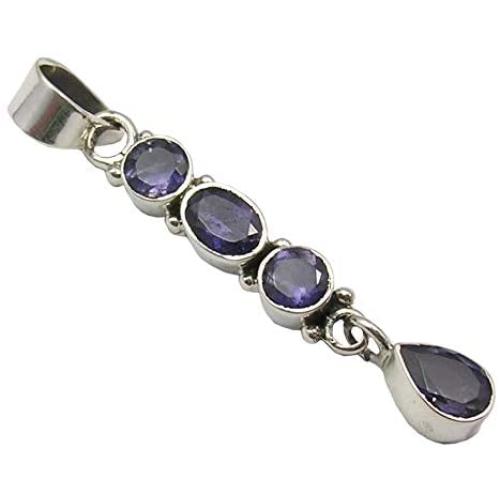 SilverStarJewel Sterling Silver Natural Iolite Long Pendant 1.8'' 3.5 Grams Wholesale Gift
