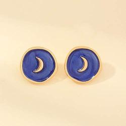 Moon Lightning Heart Crescent Star Round Circle Enamel Earrings Ring Necklaces Set Drop Oil Painting Eardrop for Women Girls Jewelry