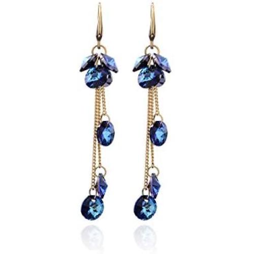 CZ Linear Earrings for Women - Super Long Sterling Silver Chain Earrings with Swarovski Element Crystal Cubic Zirconia Rhinestone Tassel Strand Earrings Bridal Thread Shoulder Earring for Wedding