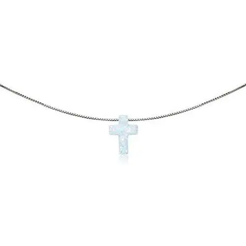 GemStar USA Sterling Silver Synthetic Opal Cross Small Dainty Choker Necklace GemStar USA Sterling Silver Synthetic Opal Cross Small Dainty Choker Necklace
