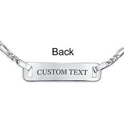 Engravable Identification ID Bracelet Figaro Name Plate Small Wrist 6 Inch For Women 925 Sterling Silver Nickle-Free