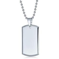 Bling Jewelry Personalized Engravable Military Army Dog Tag Pendant Necklace for Men Polished Stainless Steel Bead Ball Chain 24 Inch
