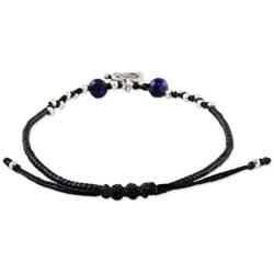 NOVICA Lapis Lazuli Adjustable Beaded Bracelet with .925 Sterling Silver Elephant Pendant, 7'', Spiritual Elephant