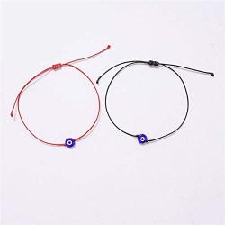 The Woos 2Pcs Evil Eye Bracelets Good Luck Pinky Promise Distance Matching Bracelets for Couple Friendship Family Adjustable Hand-Woven Cords Rope Thread Bracelet Protection Jewelry