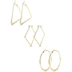 Finrezio Geometric Earrings for Women Girls Simple Round/Square/Triangle Earrings Set 3 Colors