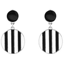 JUESJ Black White Striped Dangle Earrings - Retro Cute Striped Ball Checkered Circle Tag Pendant Earrings