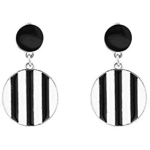 JUESJ Black White Striped Dangle Earrings - Retro Cute Striped Ball Checkered Circle Tag Pendant Earrings JUESJ Black White Striped Dangle Earrings - Retro Cute Striped Ball Checkered Circle Tag Pendant Earrings