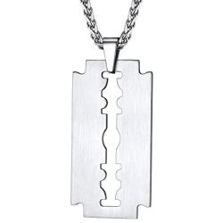 PROSTEEL Mens Stainless Steel Razor Blade Model Dog Tag Pendant Hip Hop Necklace, Punk Rock Jewelry, 22inch-24inch Adjustable, Come Gift Box