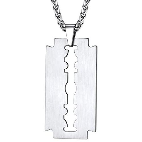 PROSTEEL Mens Stainless Steel Razor Blade Model Dog Tag Pendant Hip Hop Necklace, Punk Rock Jewelry, 22inch-24inch Adjustable, Come Gift Box