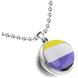 CENWA LGBT Gay Pride Rainbow Time Gemstone Double-Sided Glass Ball Pendant Necklace LGBT Lesbian Jewelry