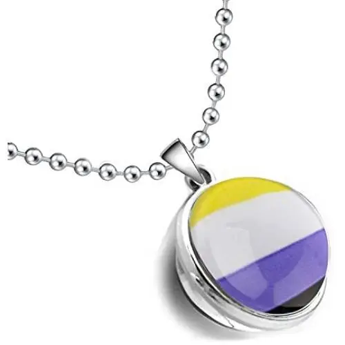 CENWA LGBT Gay Pride Rainbow Time Gemstone Double-Sided Glass Ball Pendant Necklace LGBT Lesbian Jewelry