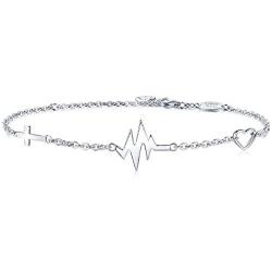 AmorAime 925 Sterling Silver Cross Bracelet for Women Dainty Religious Bracelet Christian Believe Faith Bracelet CZ Adjustable Girls Jewelry for Christmas or Birthday