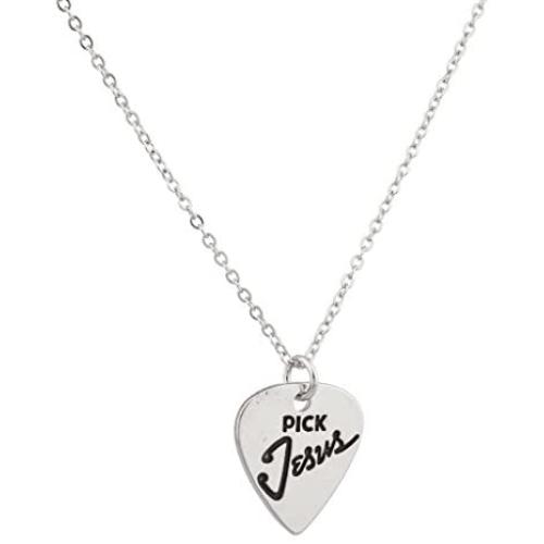 Lux Accessories Guitar Pick Jesus Christ Inspiration Pendant Necklace