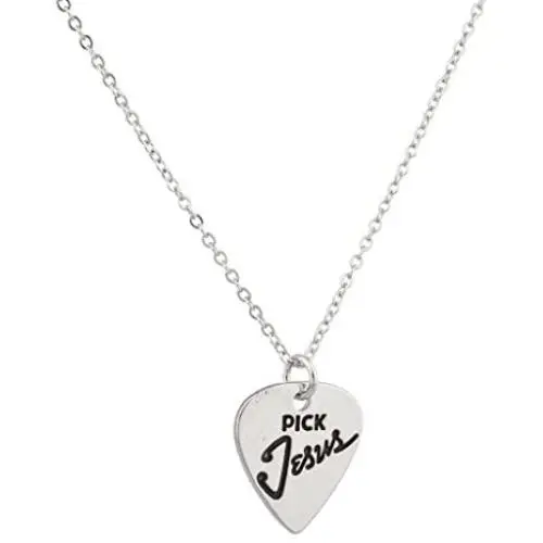 Lux Accessories Guitar Pick Jesus Christ Inspiration Pendant Necklace Lux Accessories Guitar Pick Jesus Christ Inspiration Pendant Necklace
