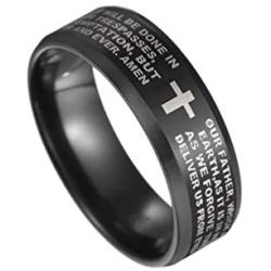 Xusamss Fashion Stainless Steel Lords Prayer Cross Band Ring
