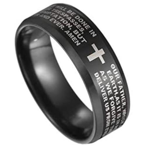 Xusamss Fashion Stainless Steel Lords Prayer Cross Band Ring
