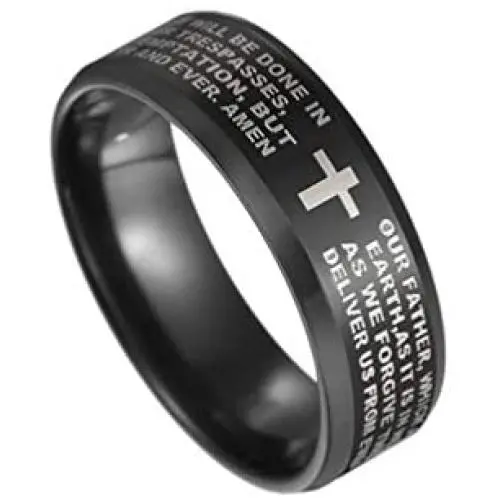 Xusamss Fashion Stainless Steel Lords Prayer Cross Band Ring Xusamss Fashion Stainless Steel Lords Prayer Cross Band Ring
