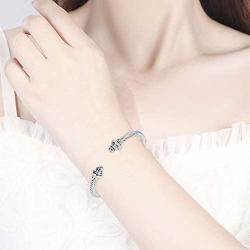 Dabacin Cable Wire Cuff Bangle Bracelets for Women, Stainless Steel Silver Twisted Cable Bracelet for Girls, Designer Inspired Fashion Bracelets Jewelry Comes in Gift Box