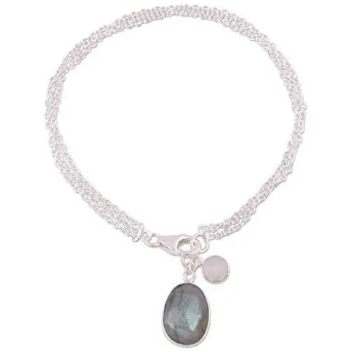 NOVICA Labradorite .925 Sterling Silver Chain Bracelet Twinkling Harmony NOVICA Labradorite .925 Sterling Silver Chain Bracelet Twinkling Harmony