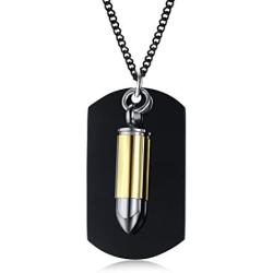 Free-Engraving Stainless Steel 2 in 1 Dog Tag Necklace Cremation Urn Bullet Pendant Necklace for Men Boys