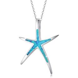 Cuoka Starfish Necklace, 925 Sterling Silver with Opal, Hawaiian Beach Nautical Ocean Pendant, Starfish Jewelry Opal Jewelry Valentine Gifts for Women Girlfriend Daughter