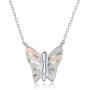 925 Sterling Silver Created White/Blue Opal Nature Butterfly/Cat Dainty Pendant 16+2’’ Necklace Jewelry for Pet Lovers Women or Teens