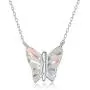 925 Sterling Silver Created White/Blue Opal Nature Butterfly/Cat Dainty Pendant 16+2’’ Necklace Jewelry for Pet Lovers Women or Teens