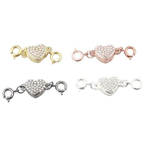 AllinONE Mixed Color Rhinestone Magnetic Connector Clasp for DIY Craft Jewelry Bracelet Necklace (Heart Shape - 8pcs)