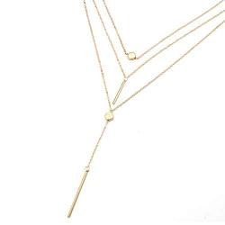 Chargances Women Y Lariat Necklace Bar Pendant Choker Necklace Bohemia Three Layered Necklace Multi layer Chain Delicate Women Y Necklaces for Women Long Choker Jewelry for Women and Girls (gold)
