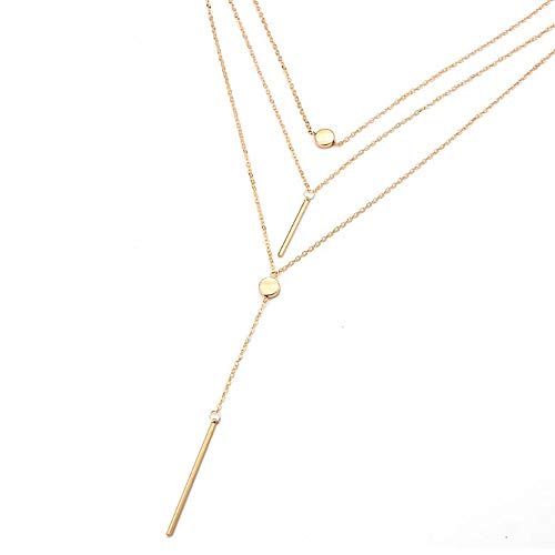 Chargances Women Y Lariat Necklace Bar Pendant Choker Necklace Bohemia Three Layered Necklace Multi layer Chain Delicate Women Y Necklaces for Women Long Choker Jewelry for Women and Girls (gold)