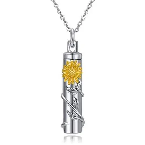 JUSTKIDSTOY Sunflower Urn Necklace for Ashes S925 Sterling Silver Cremation Jewelry Keepsake Memory for Women JUSTKIDSTOY Sunflower Urn Necklace for Ashes S925 Sterling Silver Cremation Jewelry Keepsake Memory for Women
