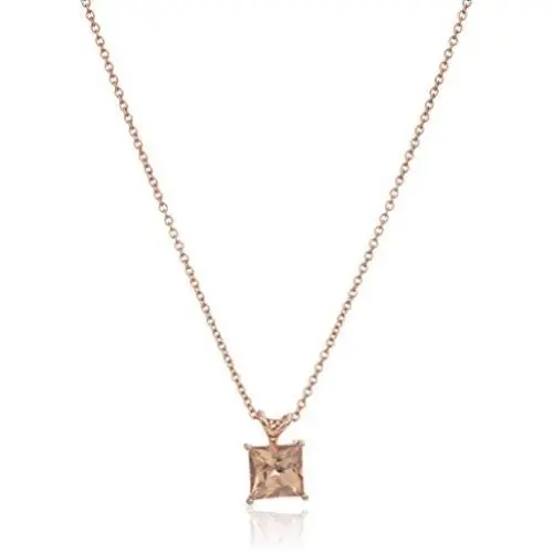 Platinum or Gold Plated Sterling Silver Princess-Cut Swarovski Topaz Gemstone Pendant Necklace