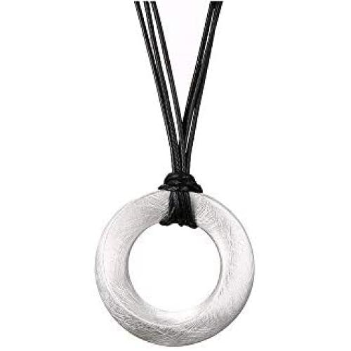 JOYID Brushed Circle Pendant Necklace Long Leather Rope Chain Simple Sweater Necklace for Women