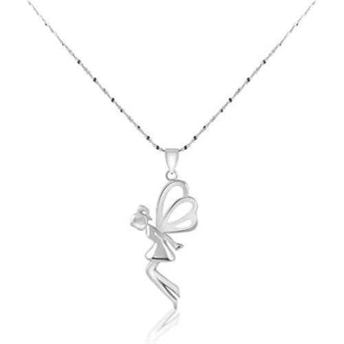 Alice Yan Jewelry Fairy Angel Wing Cross Necklace for Women 14K White Gold Over Sterling Silver