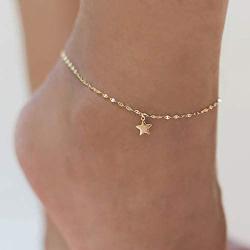 KRENQUE 14k Gold Plated Anklet,Dainty Lace/Coin/Figrao/Rectangle/Beaded/Star Chain Anklet Jewelry,Boho Anklet,Delicate Gold Chain Anklet Lucky Lace Chain Adjustable Foot Chain for Womens