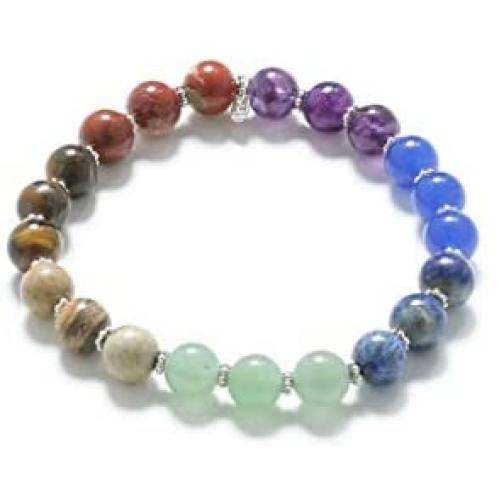 YoTreasure Chakra Healing Gemstone Solid 925 Sterling Silver Stretch Bracelet 8''
