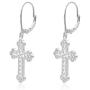 Sterling Silver Diamond-Cut Filigree Cross Leverback Dangle Earrings