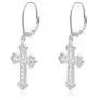 Sterling Silver Diamond-Cut Filigree Cross Leverback Dangle Earrings Sterling Silver Diamond-Cut Filigree Cross Leverback Dangle Earrings