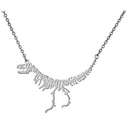 PANGRUI Dinosaur Skeleton Necklace,18K Gold Plated 316L Stainless Steel Vintage Hollow Animal Pendant Necklace for Women Girls