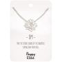 Happy Kisses Yoga Lotus Flower Necklace with OM Symbol – Cute Lotus Pendant Charm – with Empowering Message Card -Silver Plated