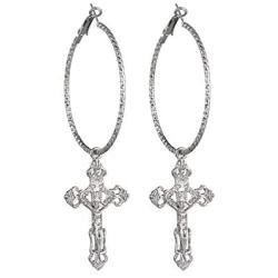 AILUOR Vintage Gothic Cross Dangle Hoop Earrings - Cross with Hoop Charm Tassel Dangle Drop Earrings Christian Jewelry for Women