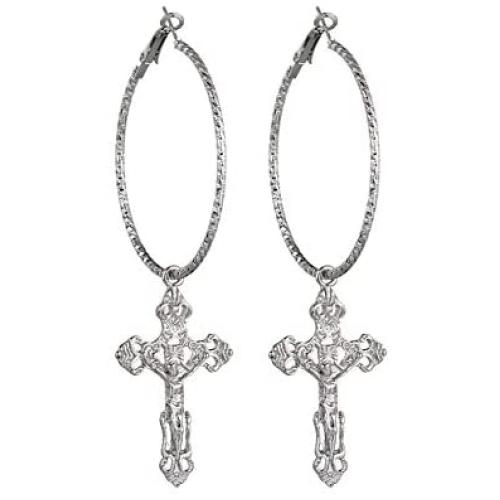 AILUOR Vintage Gothic Cross Dangle Hoop Earrings - Cross with Hoop Charm Tassel Dangle Drop Earrings Christian Jewelry for Women