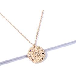 Fashion Fantasy Baroque 12 Constellation Relief Coins Round Brand Guardian Necklace Retro Constellation Gilt Sweater Chain Hot Style Birthday Gift Couple Necklace