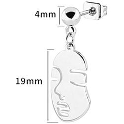 Stainless Steel Face Abstract Statement Party Hypoallergenic Drop Earrings (Silver)