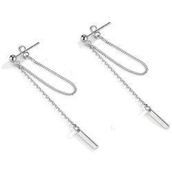 Bar Dangle Earrings With Chain for Women Minimalist 925 Sterling Silver Stud Earrings