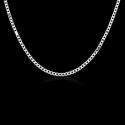 Metmejiao 4mm Curb Mens Necklace Silver Chain Flat Cuban Silver Jewelry - Neck Link Chains Unisex Solid Sterling Silver Chain Necklace (24)