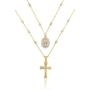 18K Yellow Gold Plated Sterling Silver CZ Cross Layered Rosary Necklace 18'' and 16'' studded with Swarovski crytals.