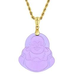 Laughing Buddha Purple Jade Pendant Necklace Rope Chain Genuine Certified Grade A Jadeite Jade Hand Crafted, Religious Green Jade Necklace, 14k Gold Finish Laughing Jade Buddha Necklace, Purple Jade Medallion, Mens Jewelry